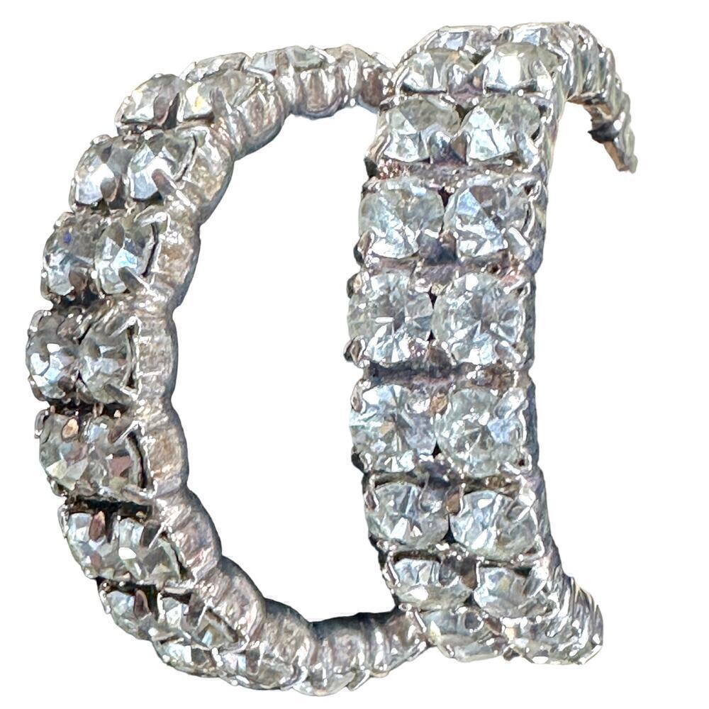 Vtg Hoop Earrings Statement Double Row Crystals//Pierced Cocktail Wedding 1.4"